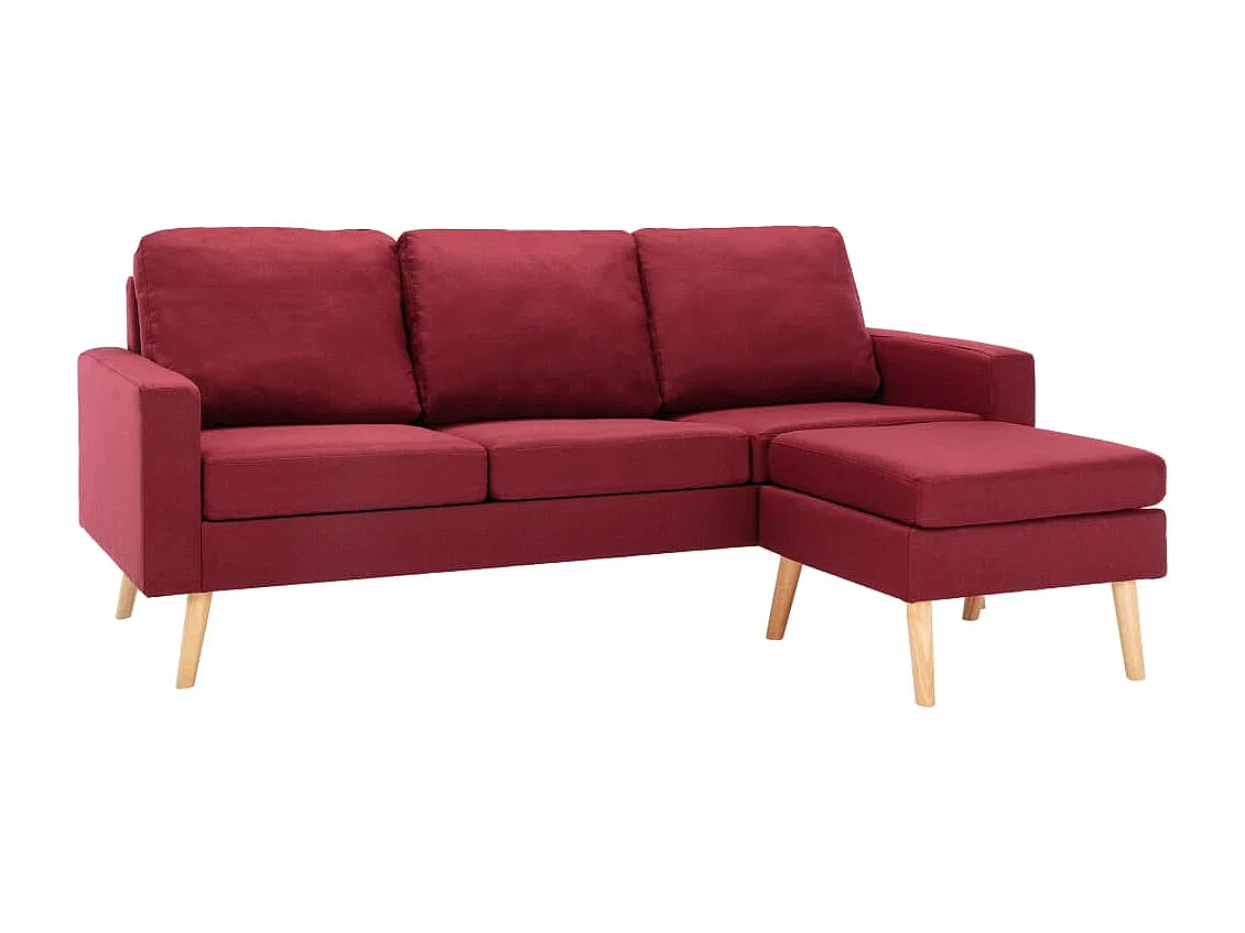 Canapé à 3 places avec repose-pied Rouge bordeaux Tissu