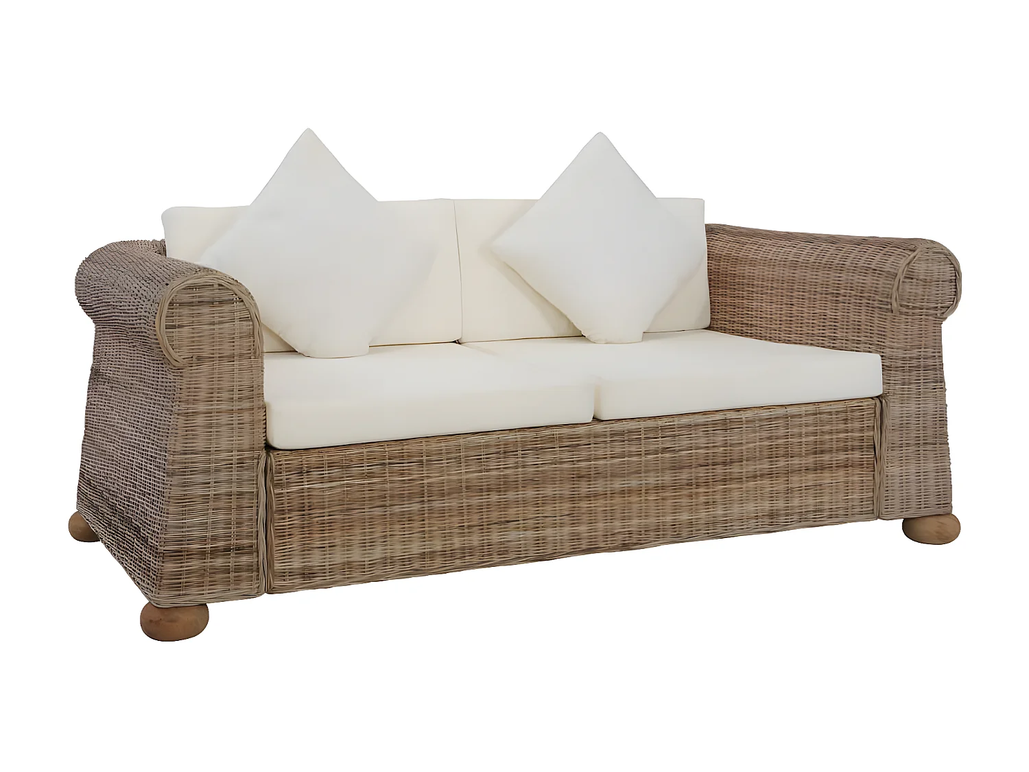 Divano a 2 Posti con Cuscini in Rattan Naturale