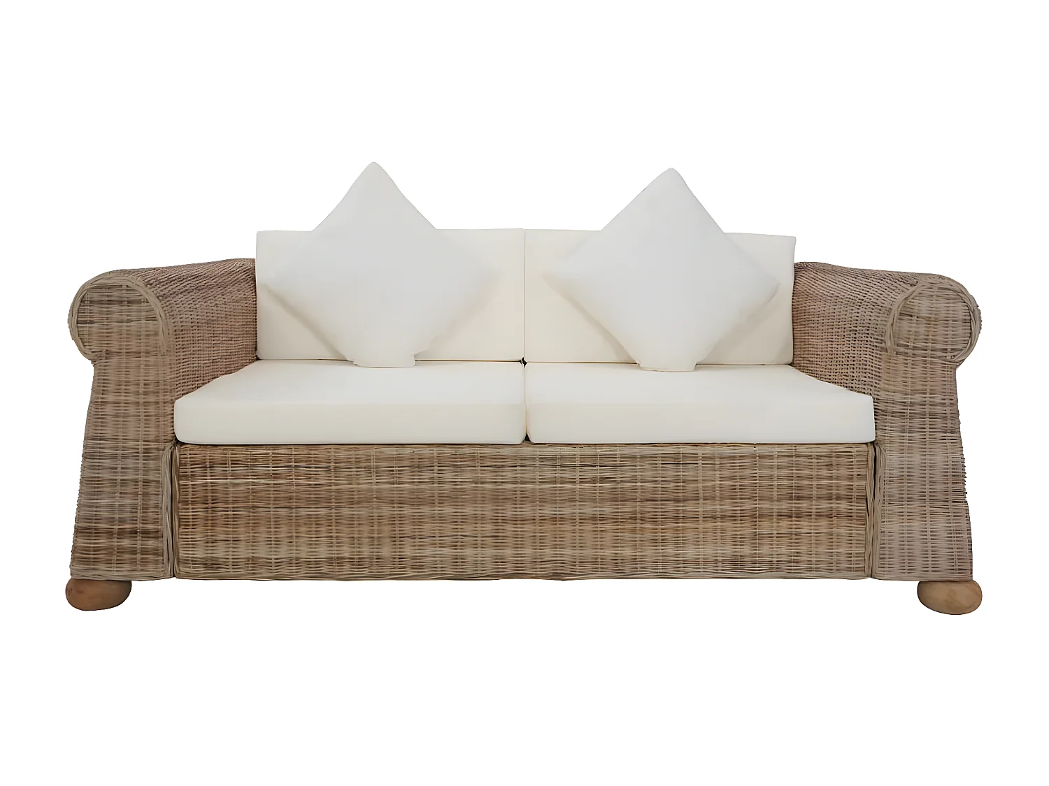 Canapé à 2 places avec coussins Rotin naturel