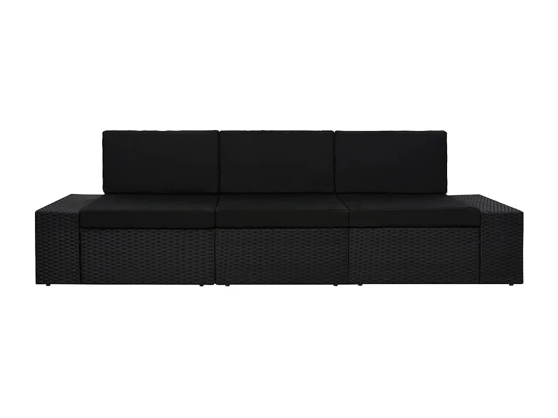 Canapé sectionnel 3 places Résine tressée Noir