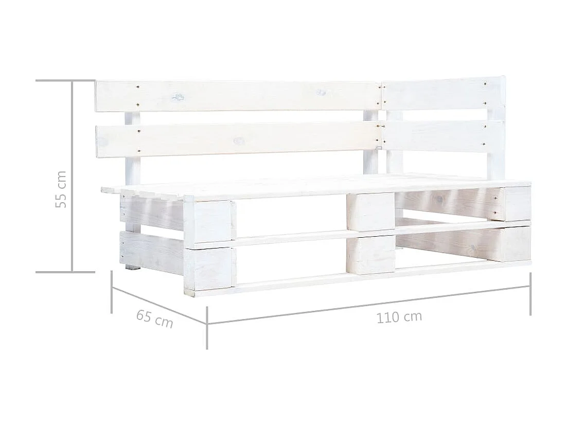 Sofá de paletes 2 lugares c/ almofadões pinho impregnado branco