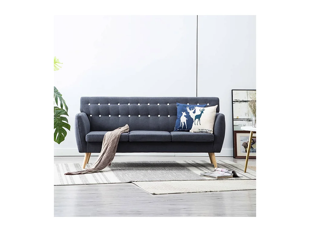 Divano a 3 Posti Rivestito in Tessuto 172x70x82 cm Grigio Scuro