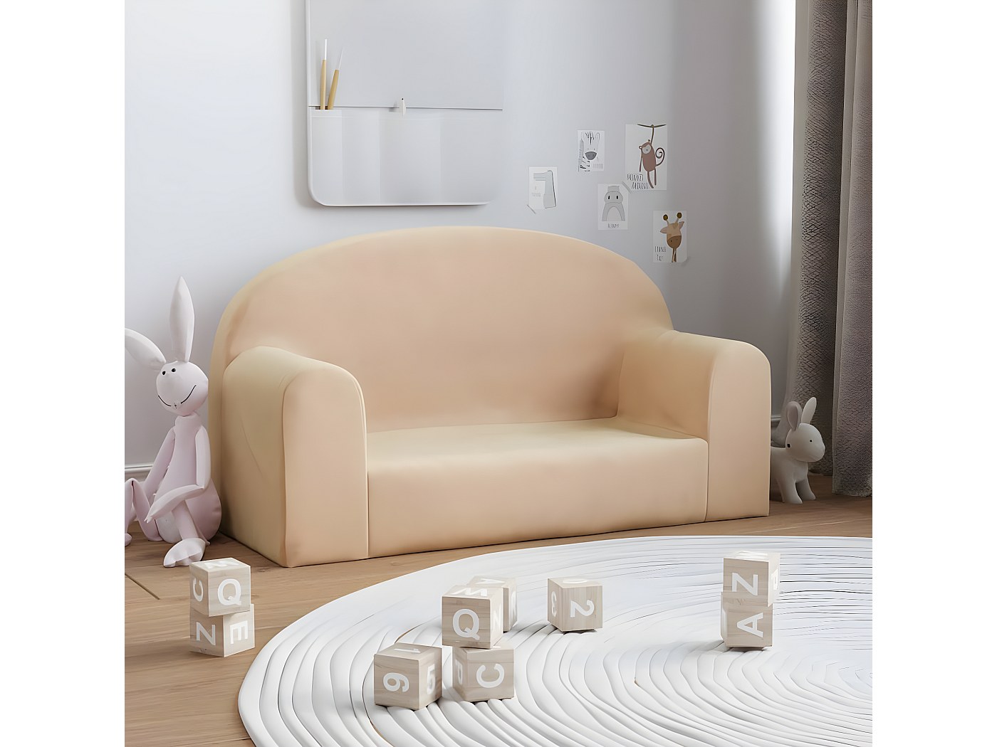 Divano Per Bambini A 2 Posti In Peluche Blu - Morbido E Confortevole Con Rivestimento Sfoderabile | 94x34x48cm