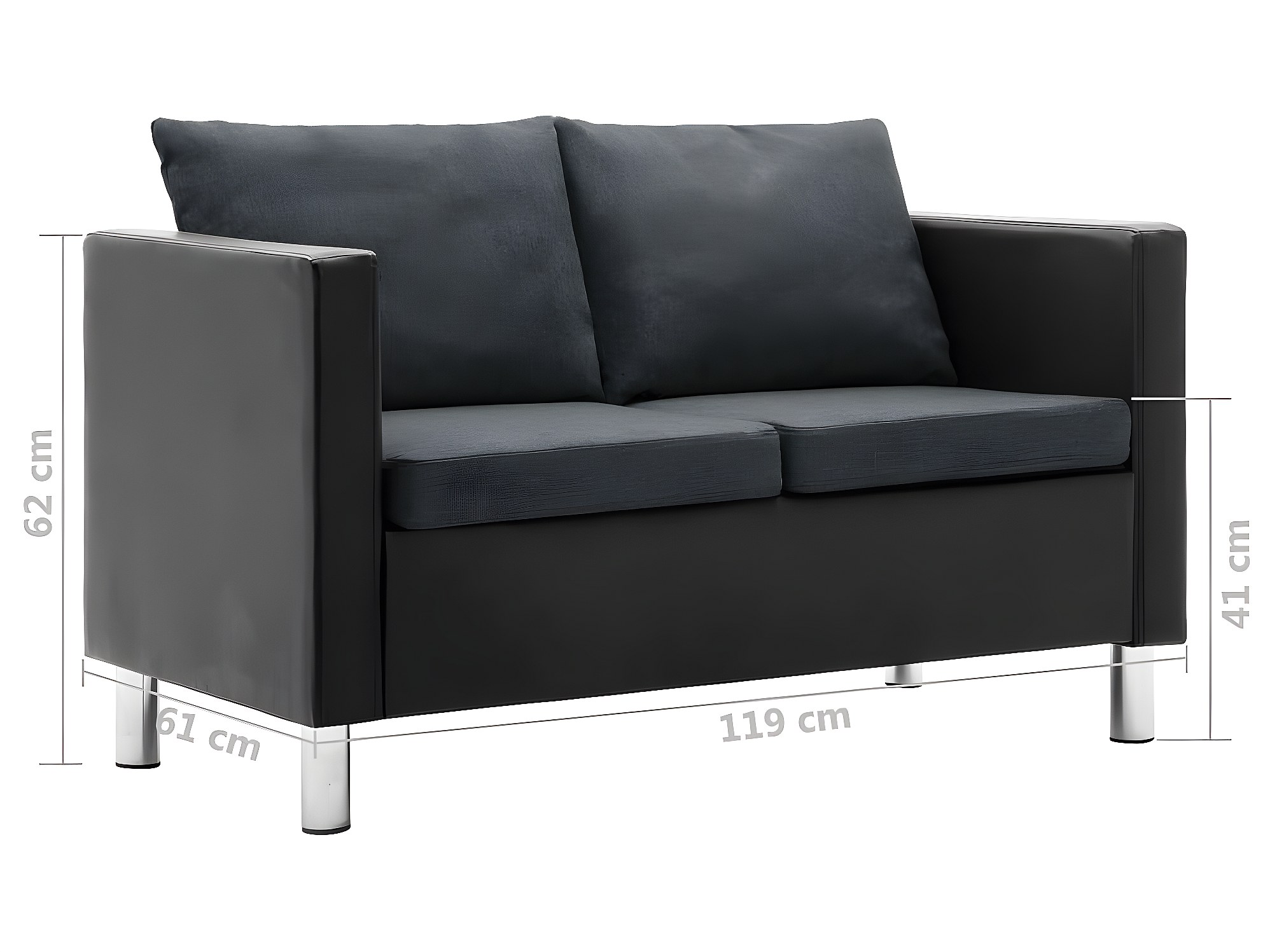 Canapé 2 Places Moderne en Cuir PU avec Coussin Souple et Pieds en Métal Gris CW1548 DESIGN IN