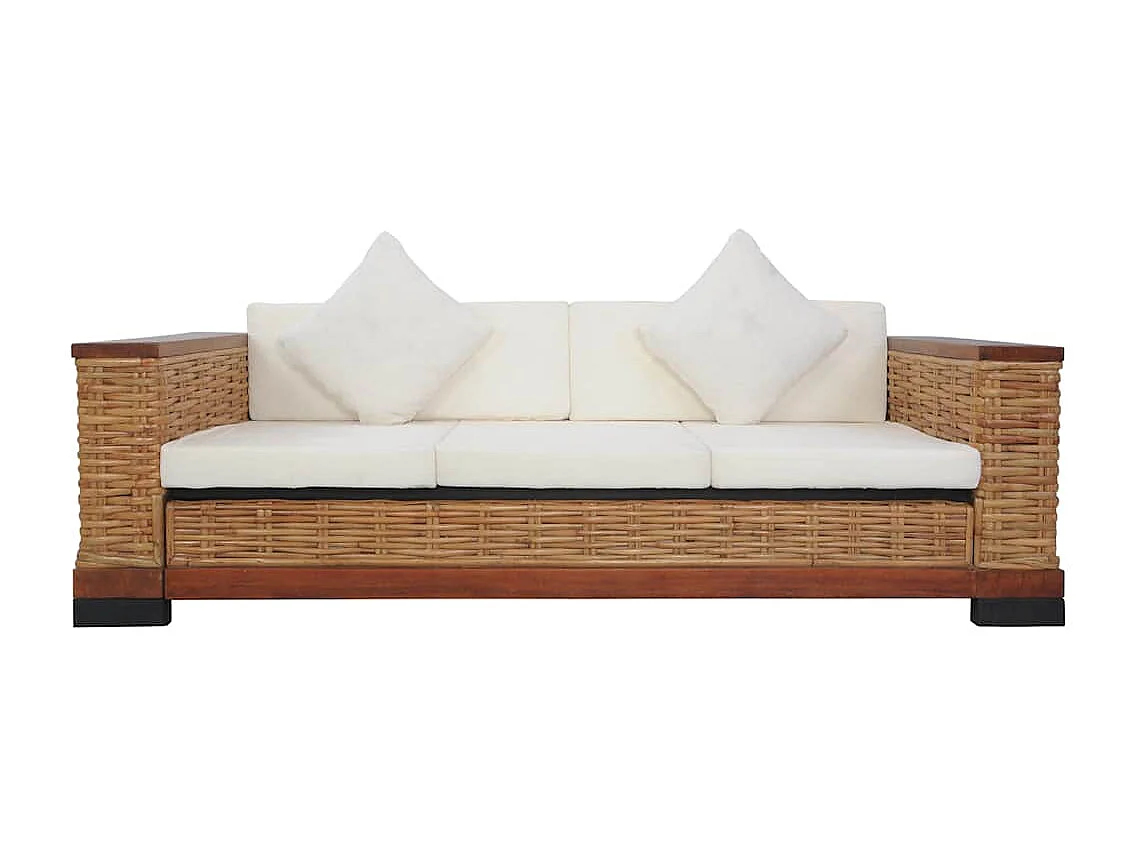 Canapé à 3 places avec coussins Marron Rotin naturel