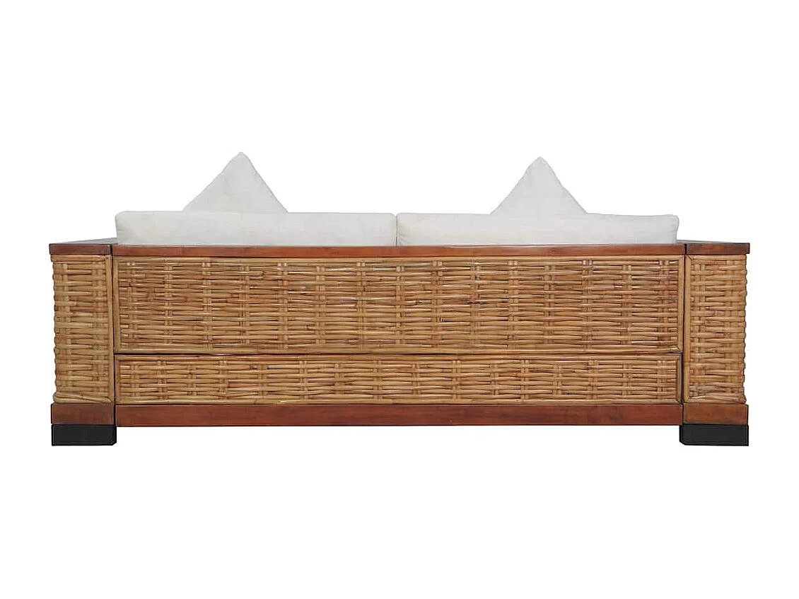 Canapé à 3 places avec coussins Marron Rotin naturel