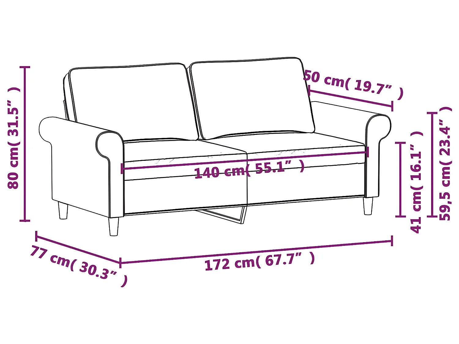 Canapé à 2 places Gris foncé 140 cm Tissu