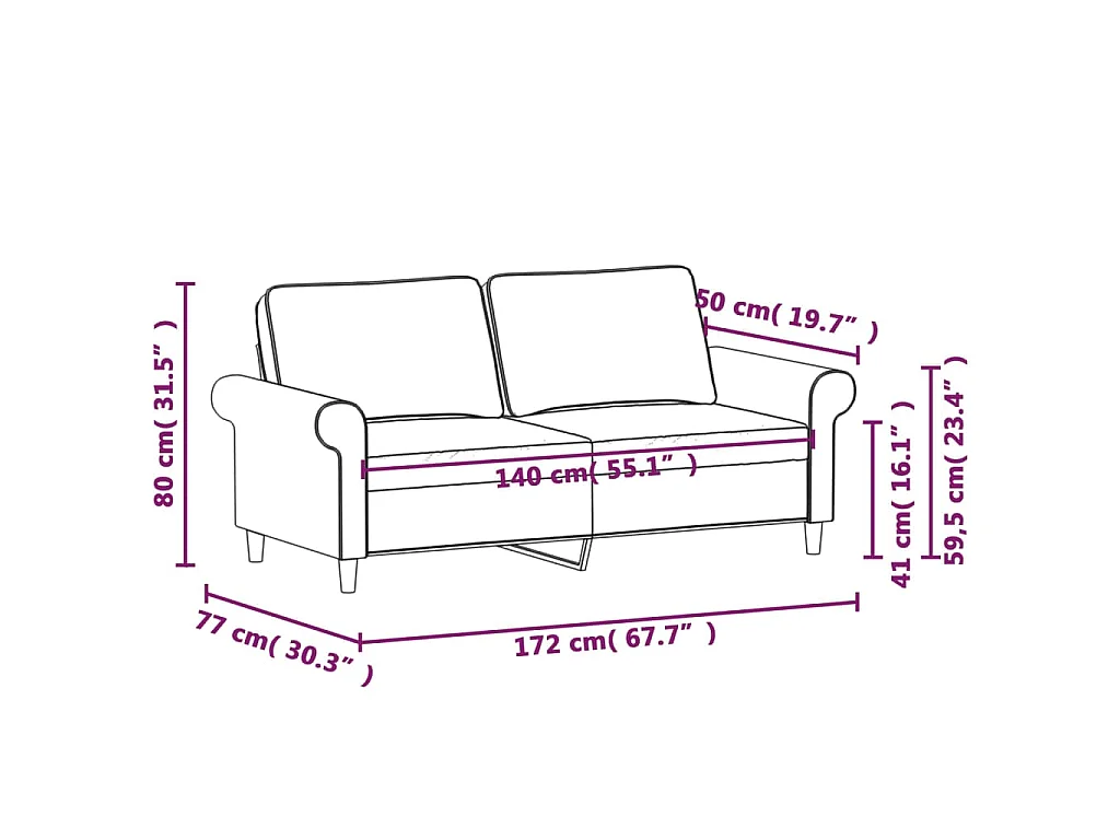 Canapé à 2 places Gris foncé 140 cm Tissu