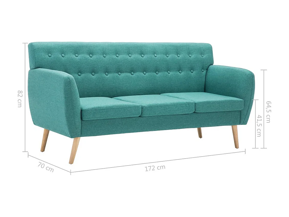 Sofá de 3 plazas tapizado de tela verde 172x70x82 cm