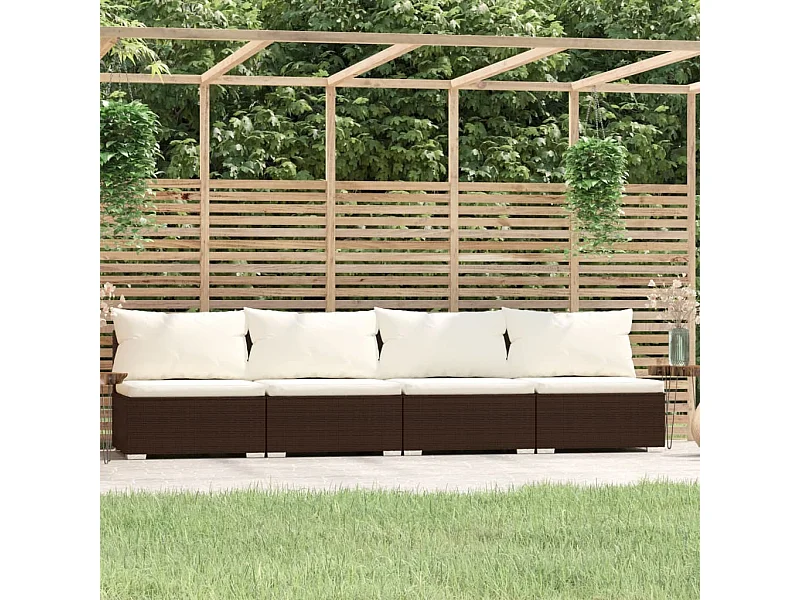 Canapé 4 places avec coussins Marron Résine tressée