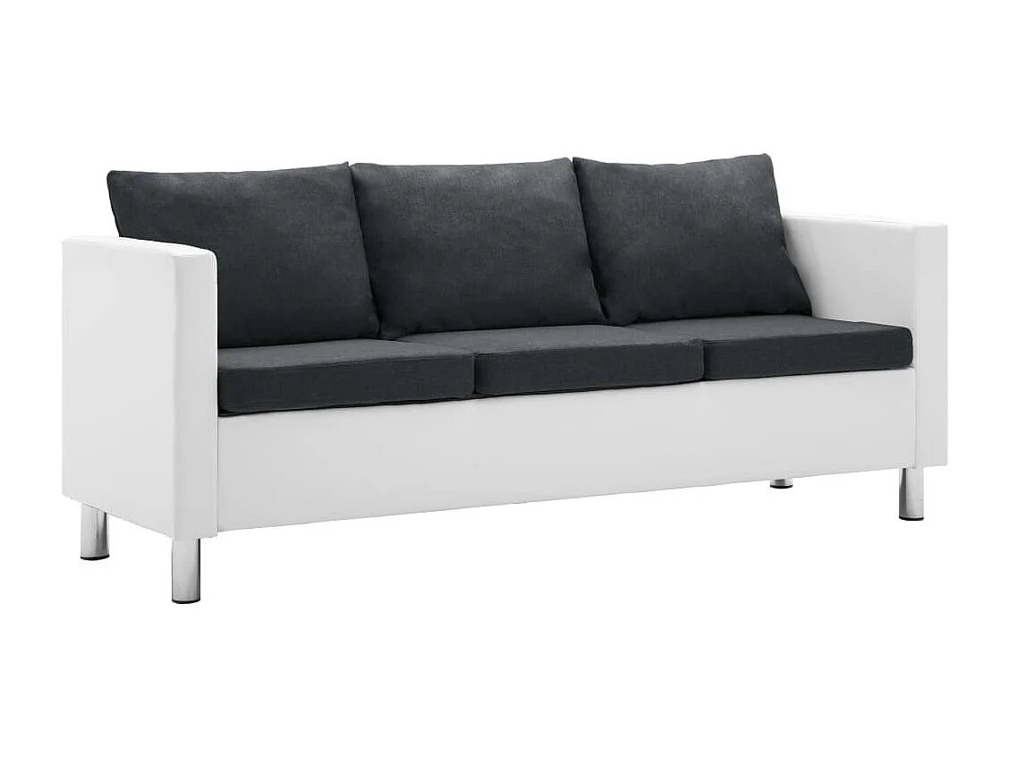 Canapé à 3 places Similicuir Blanc et gris foncé