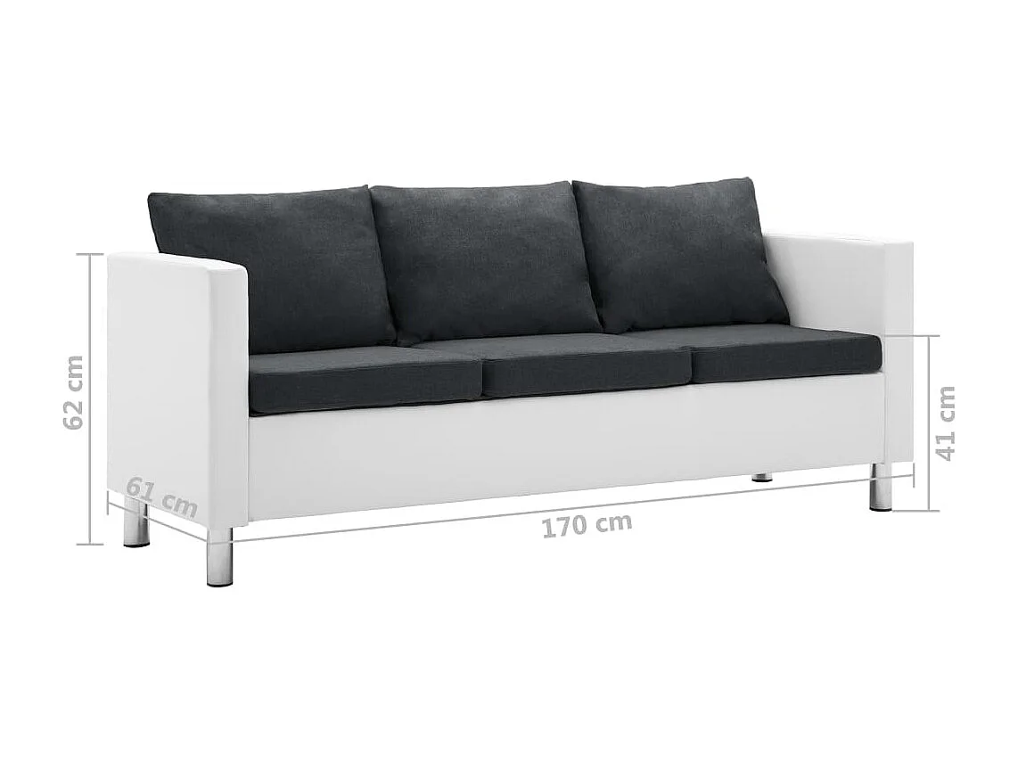 Canapé à 3 places Similicuir Blanc et gris foncé