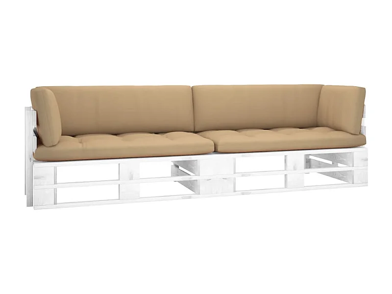 Tweezitsbank pallet met kussens wit geïmpregneerd grenenhout