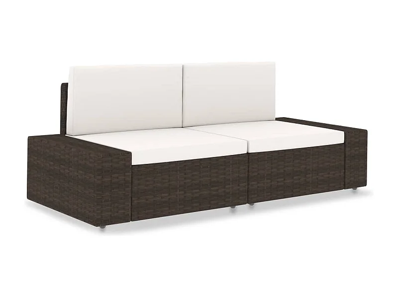 Tweezitsbank sectioneel poly rattan bruin