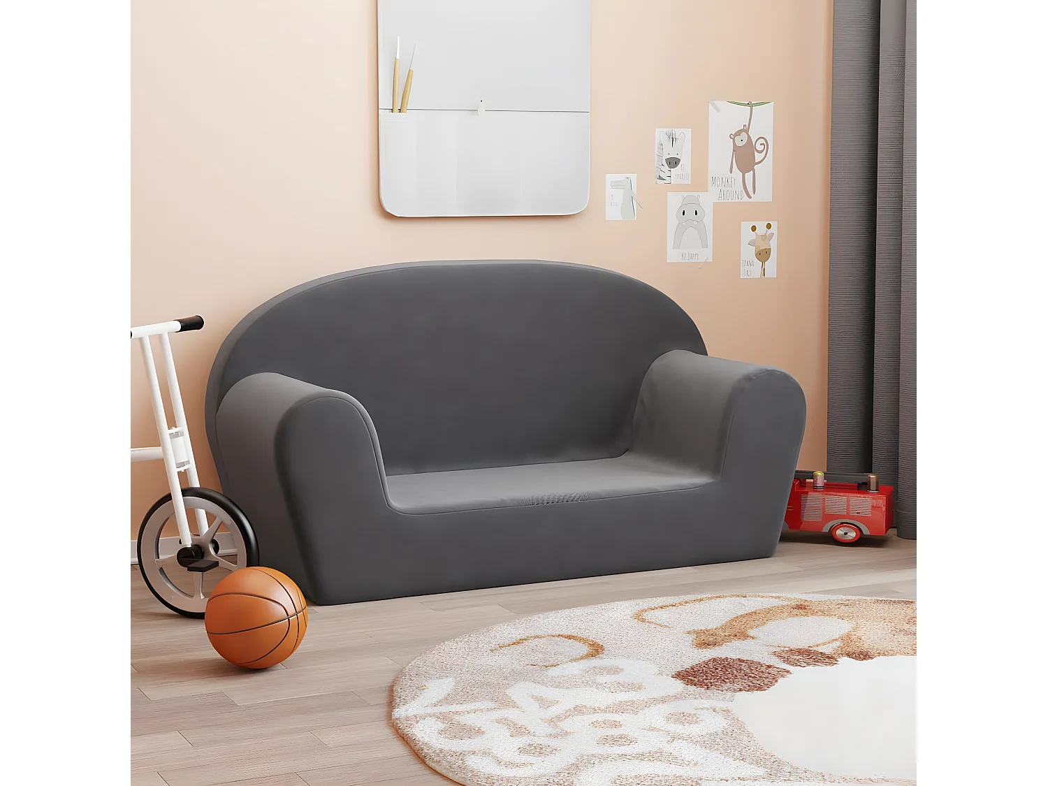 Canapé pour enfants à 2 places Anthracite Peluche douce