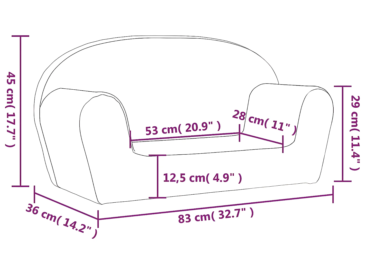 Canapé pour enfants à 2 places Anthracite Peluche douce
