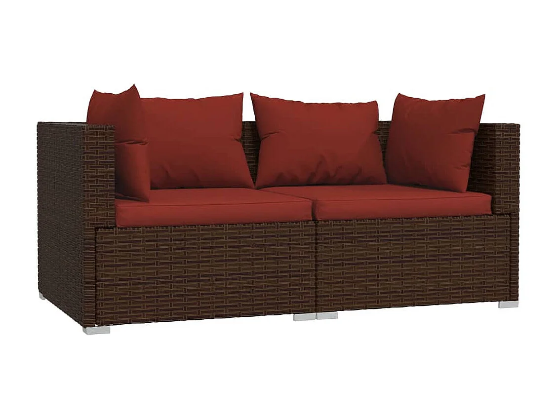 Canapé 2 places avec coussins Marron Résine tressée