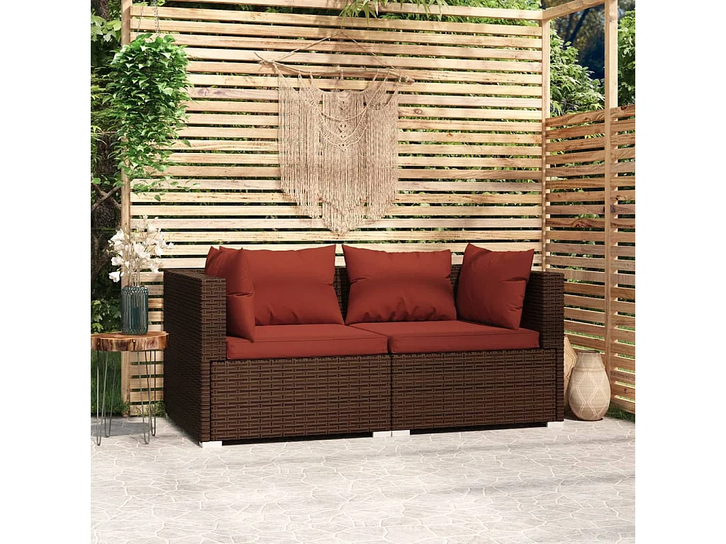 2-Sitzer-Sofa mit Kissen Braun Poly Rattan
