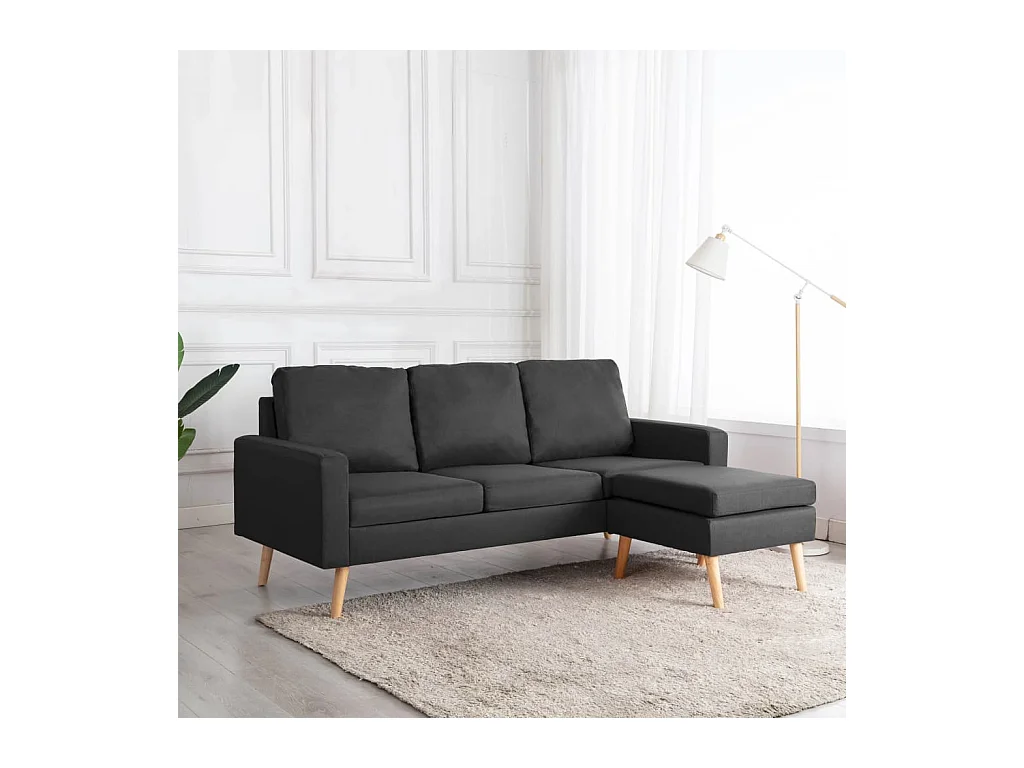 3-Sitzer-Sofa mit Hocker Dunkelgrau Stoff