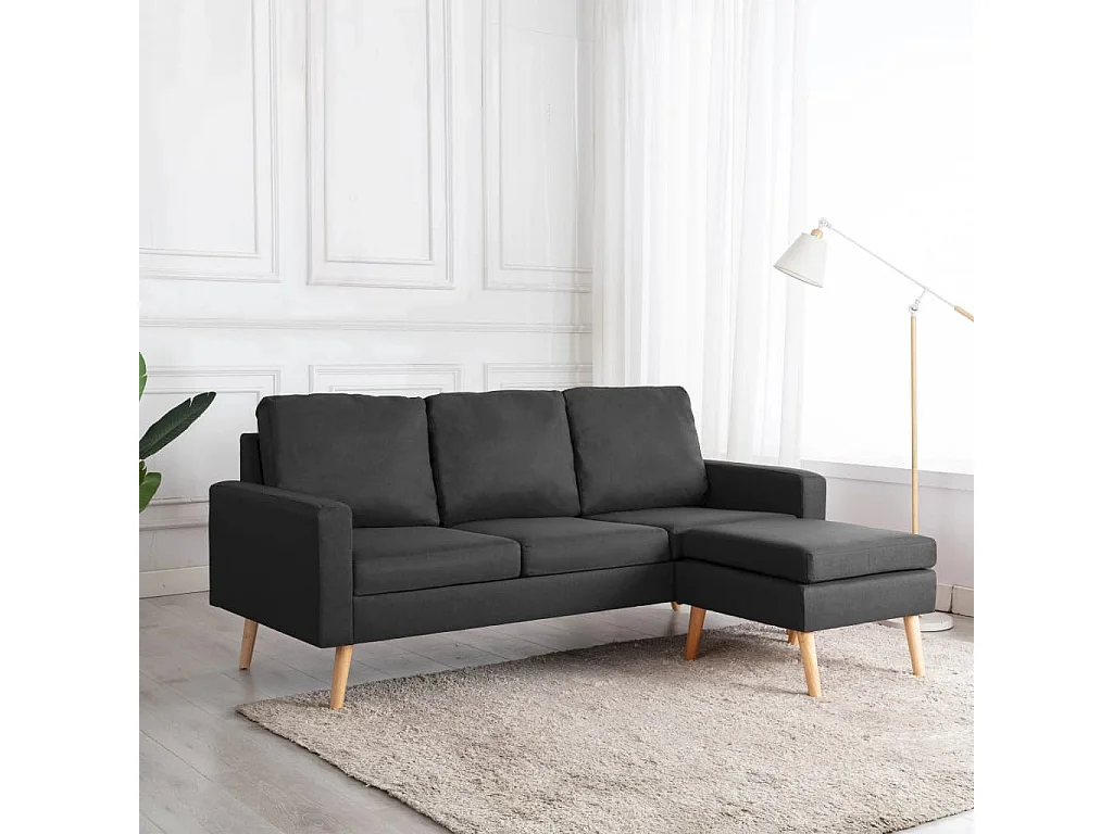 3-Sitzer-Sofa mit Hocker Dunkelgrau Stoff
