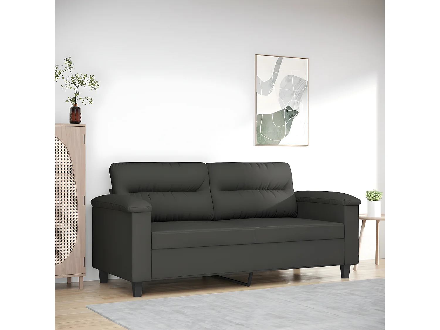 Canapé à 2 places Gris foncé 140 cm Tissu microfibre