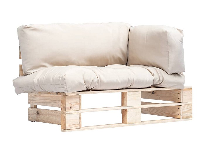 Divano Da Giardino In Pallet Di Legno Di Pino Con Cuscini Sabbia – 2 Posti, 110x66x65 Cm, Resistente Alle Intemperie