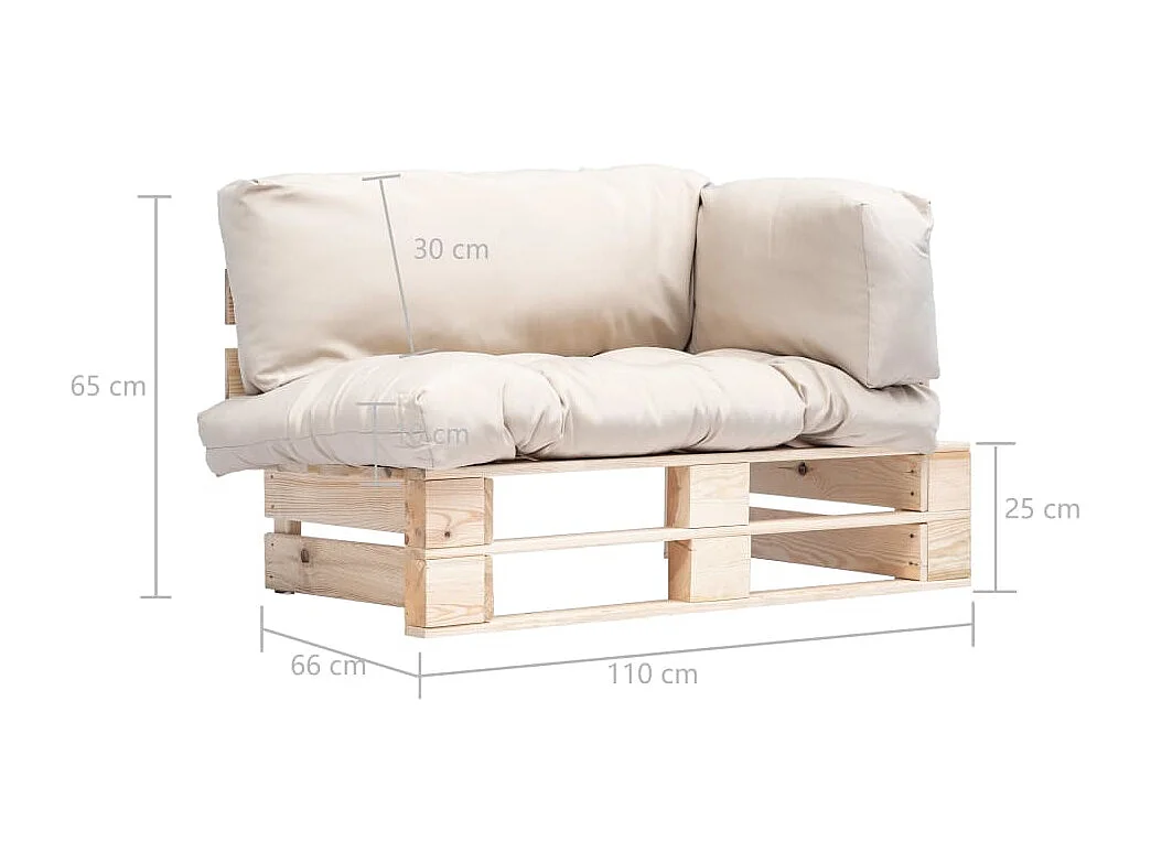 Canapé de jardin palette avec coussins sable Pinède