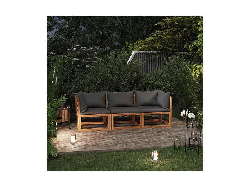 3-Sitzer-Gartensofa mit Auflage Akazie Massivholz
