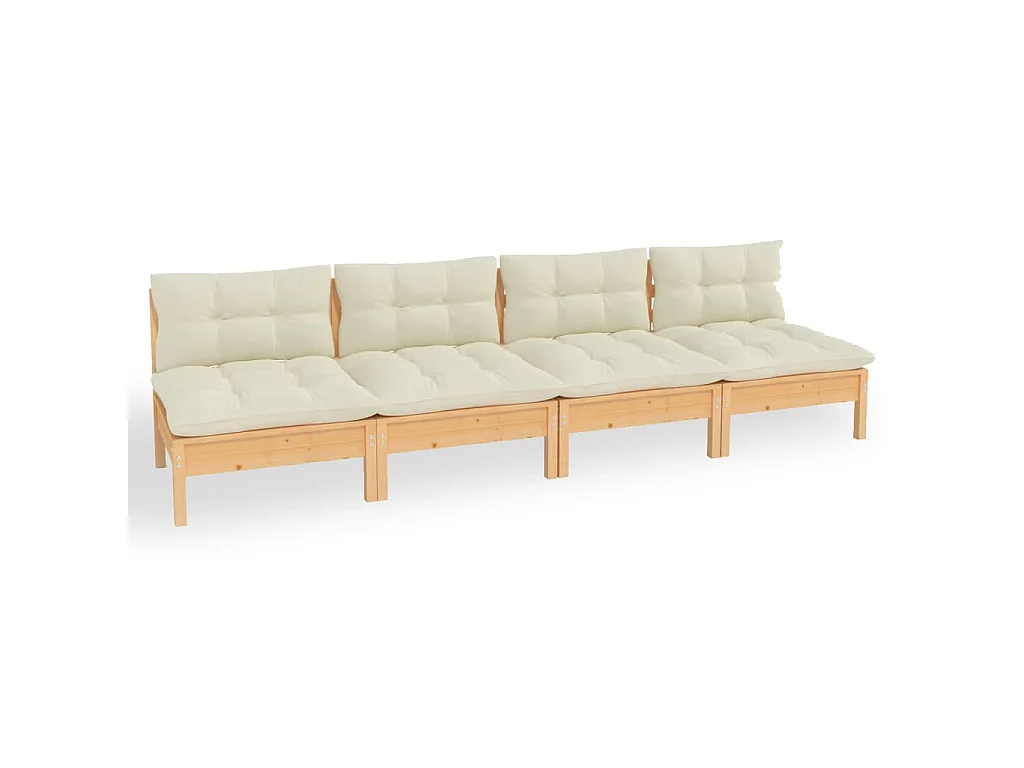 4-Sitzer-Gartensofa mit Creme Kissen Massivholz Kiefer