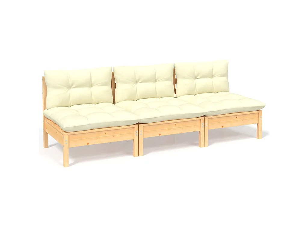 3-Sitzer-Gartensofa mit Creme Kissen Massivholz Kiefer