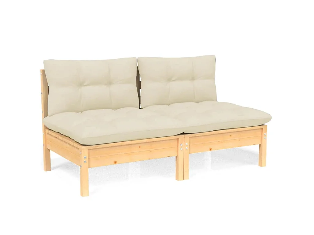 2-Sitzer-Gartensofa mit Creme Kissen Massivholz Kiefer