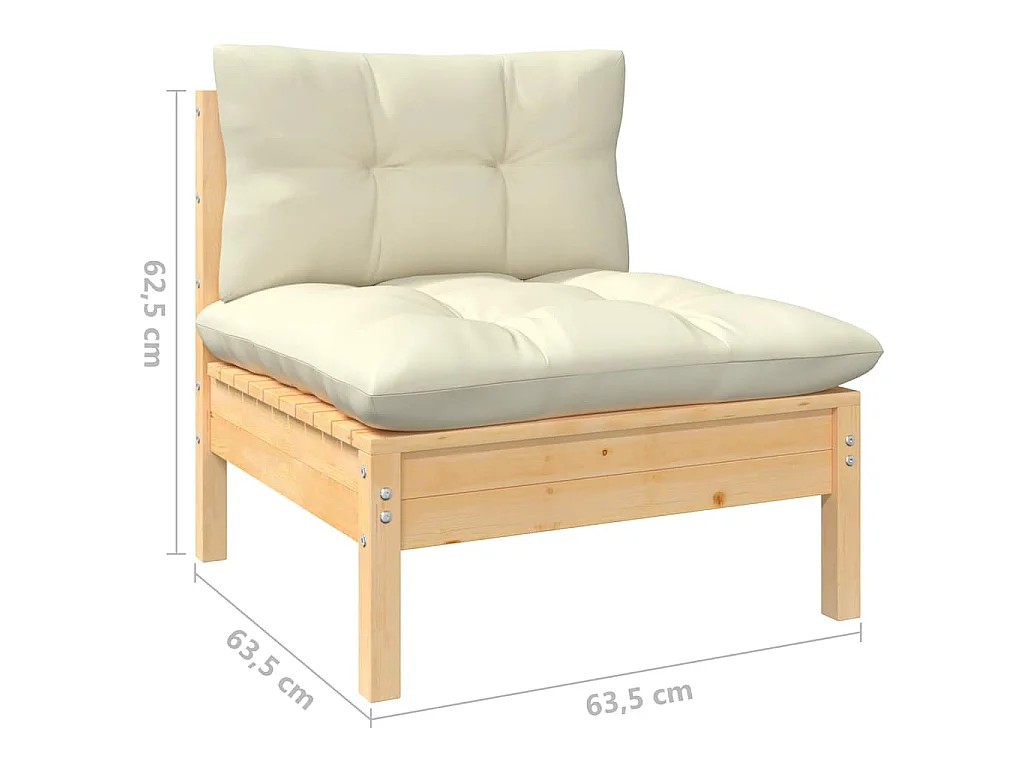 2-Sitzer-Gartensofa mit Creme Kissen Massivholz Kiefer