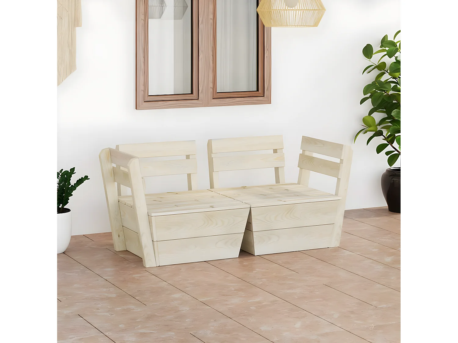 Divano da Giardino a 2 Posti su Pallet Legno Abete Impregnato