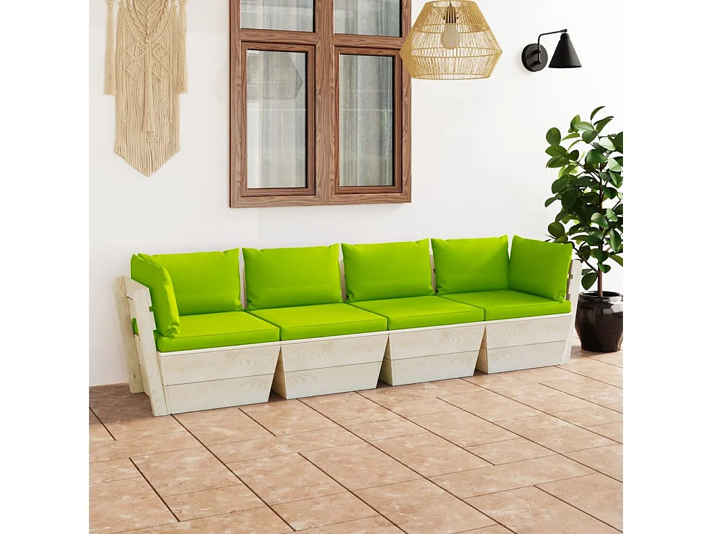 Divano da Giardino a 4 Posti su Pallet con Cuscini Legno Abete