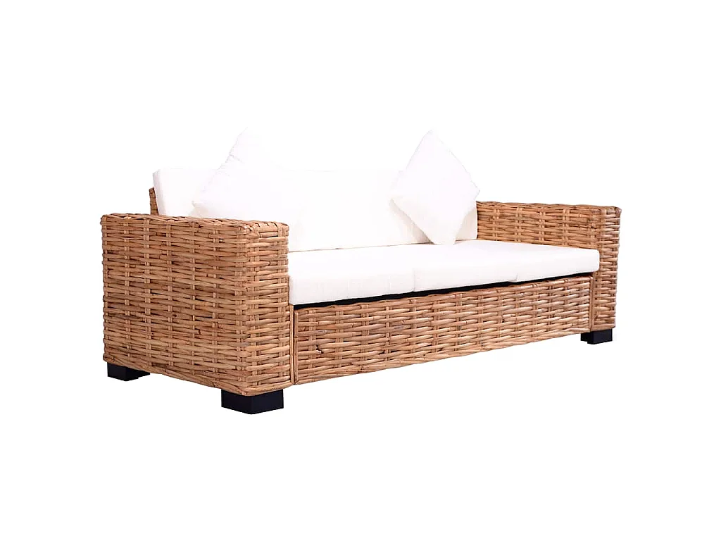 Divano da Giardino a 3 Posti in Rattan Naturale