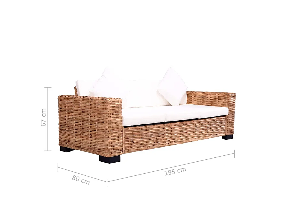 Divano da Giardino a 3 Posti in Rattan Naturale