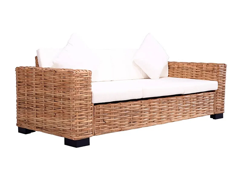 Divano da Giardino a 3 Posti in Rattan Naturale