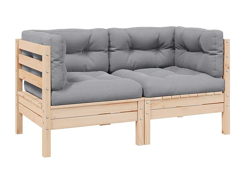 2-Sitzer-Gartensofa mit Grauen Kissen Massivholz Kiefer