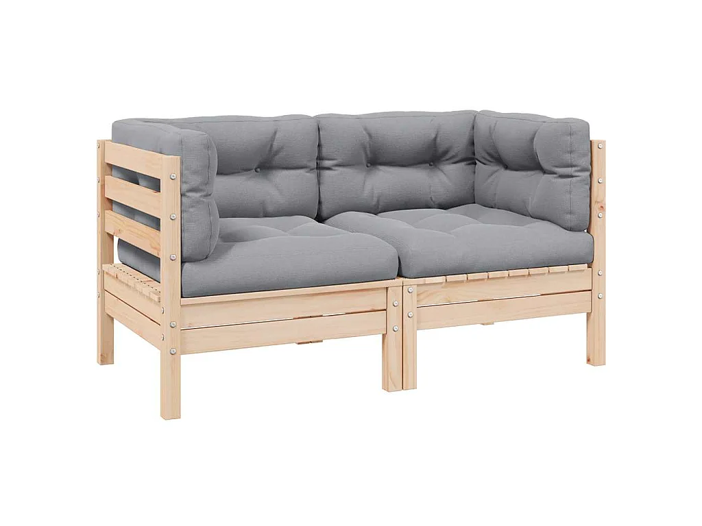 2-Sitzer-Gartensofa mit Grauen Kissen Massivholz Kiefer