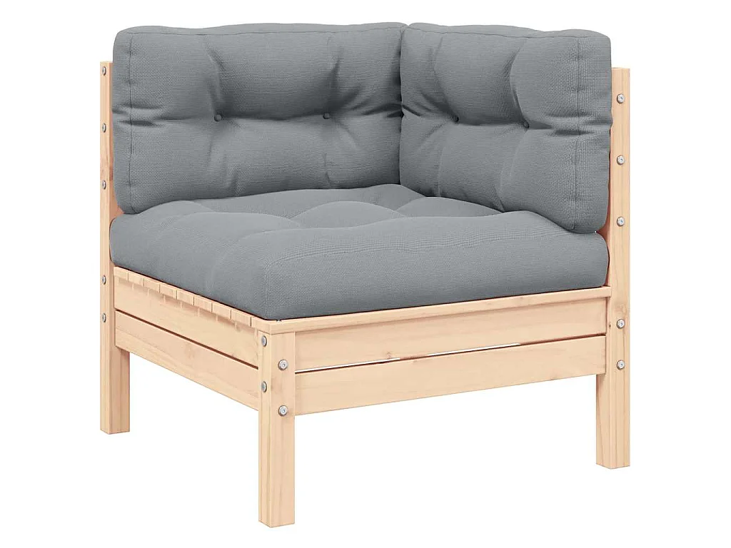 2-Sitzer-Gartensofa mit Grauen Kissen Massivholz Kiefer