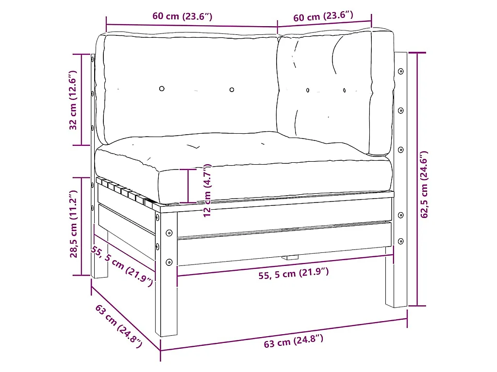 2-Sitzer-Gartensofa mit Grauen Kissen Massivholz Kiefer