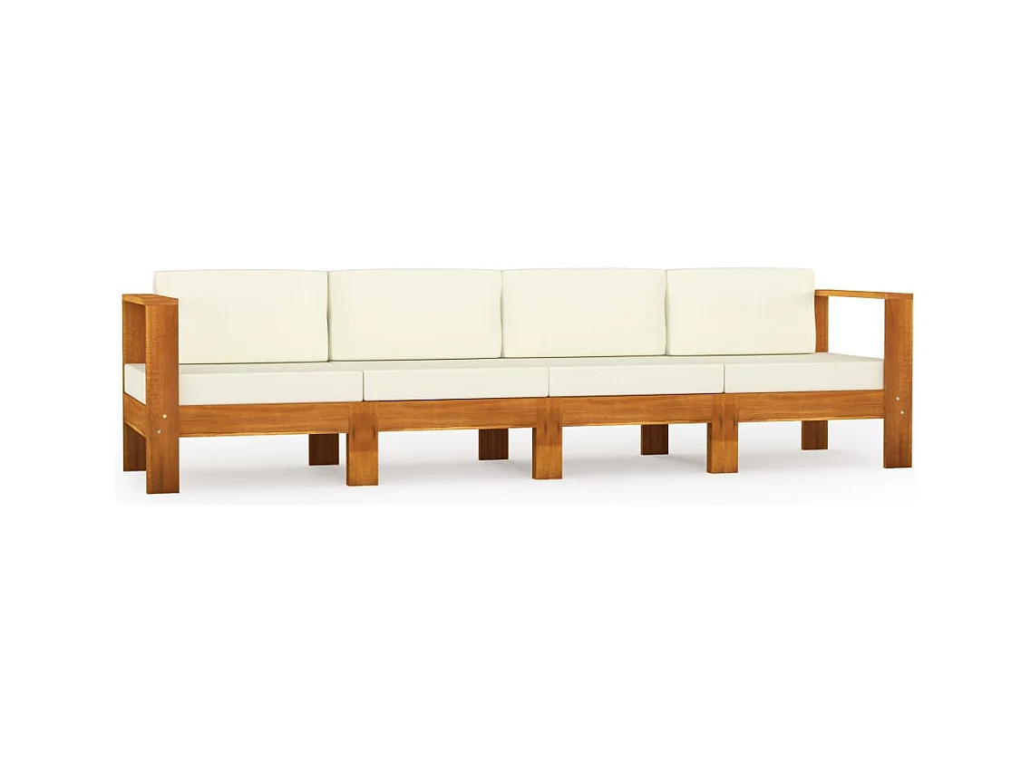 4-Sitzer-Gartensofa mit Cremeweißen Auflagen Massivholz Akazie