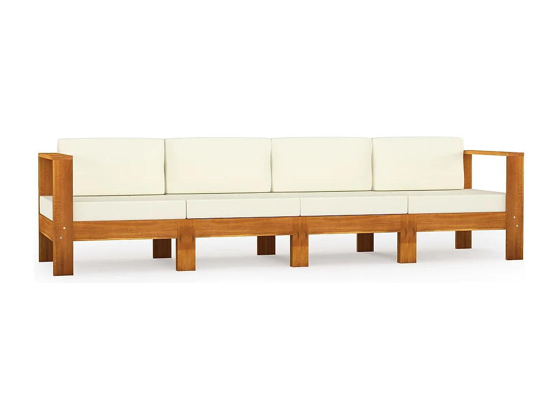 Canapé de jardin 4 places et coussins blanc crème Bois d'acacia