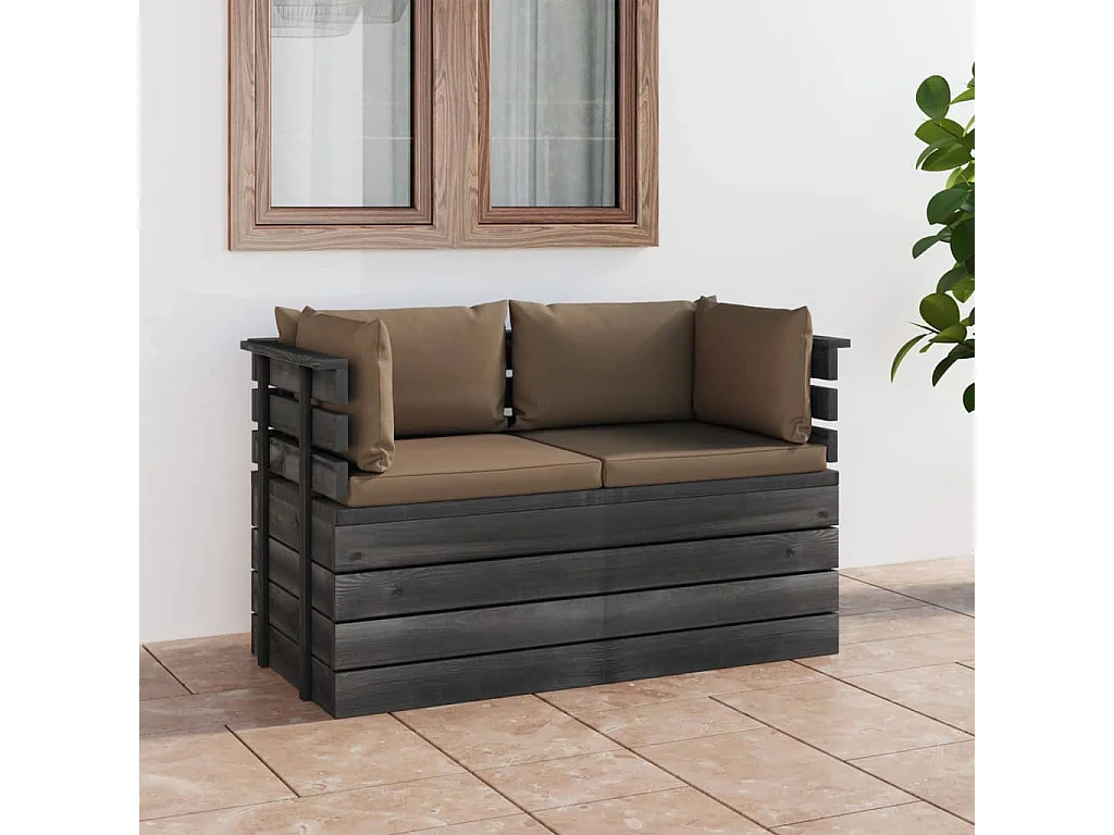 Sofá paletes 2 lugares p/ jardim c/ almofadões pinho maciço