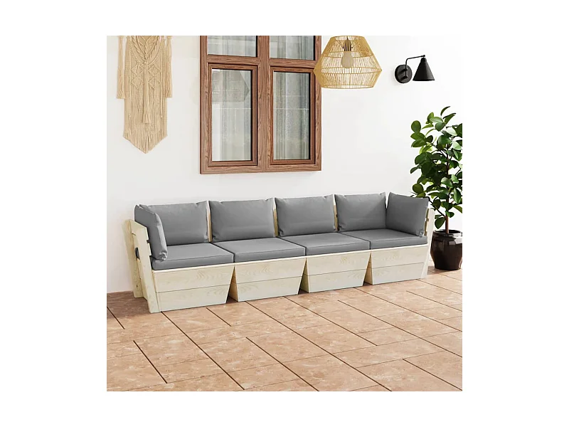 Divano da Giardino a 4 Posti su Pallet con Cuscini Legno Abete
