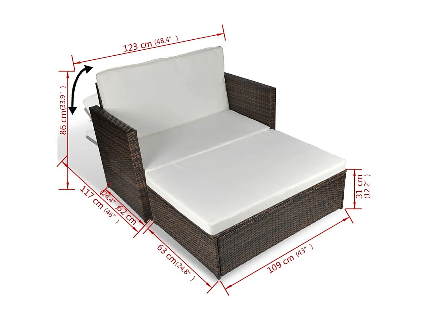 Canapé de jardin Résine tressée Marron