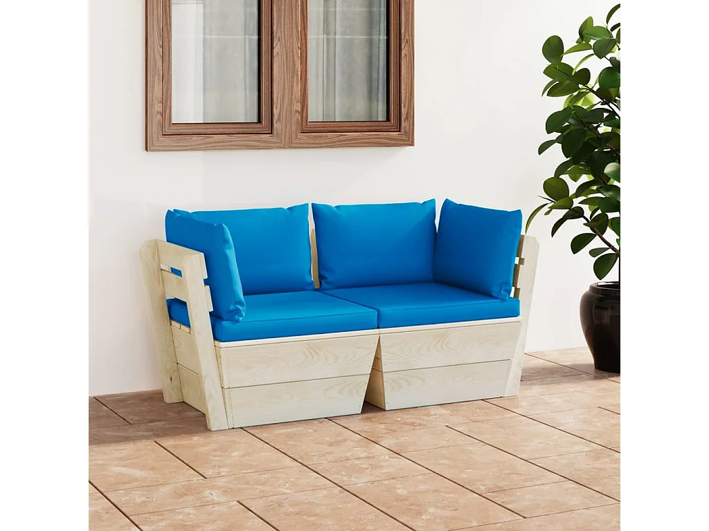 Sofá paletes 2 lugares p/ jardim c/ almofadões madeira de abeto