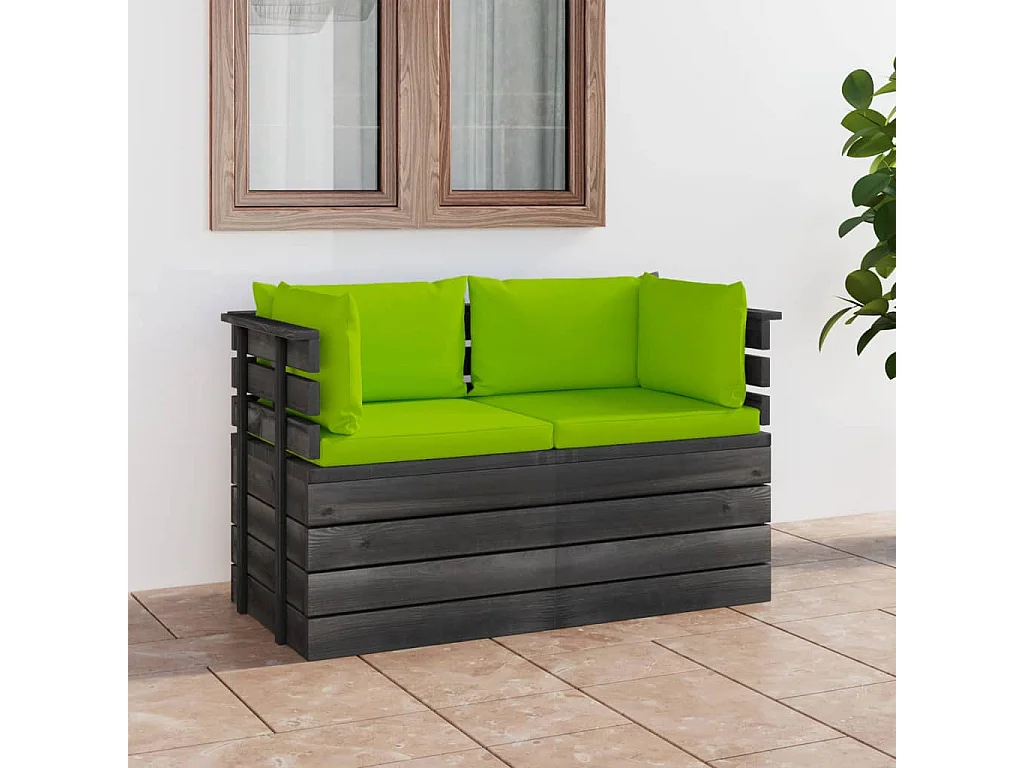 Canapé palette de jardin 2 places avec coussins Bois de pin