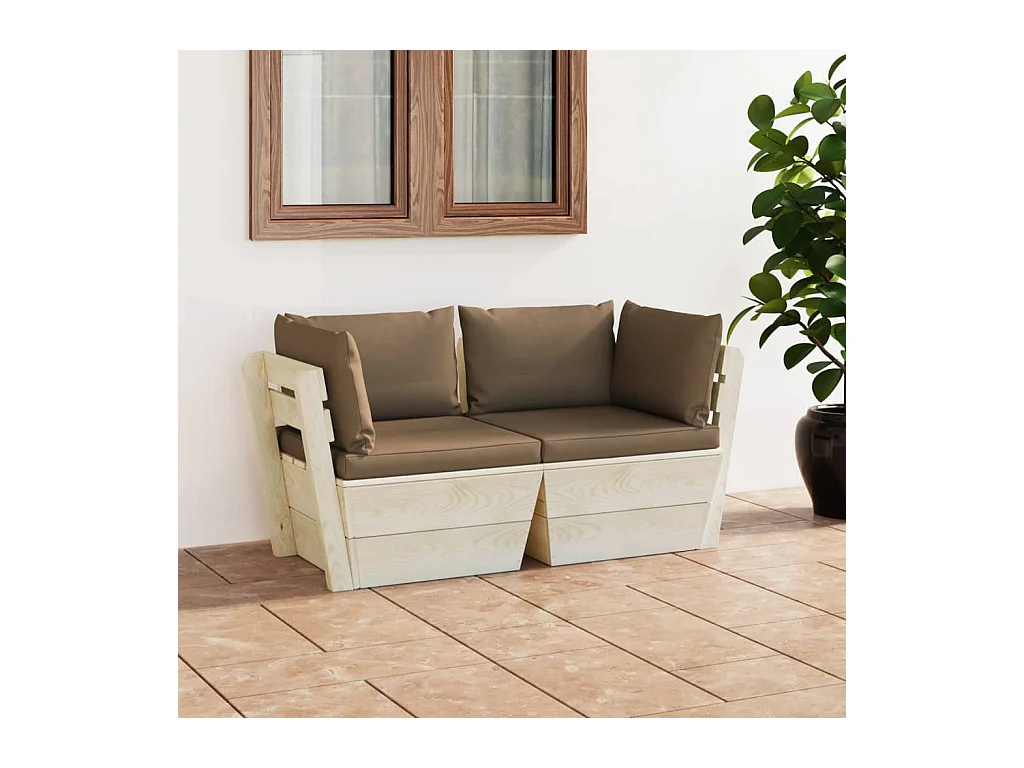 Canapé palette à 2 places de jardin avec coussins Bois d'épicéa