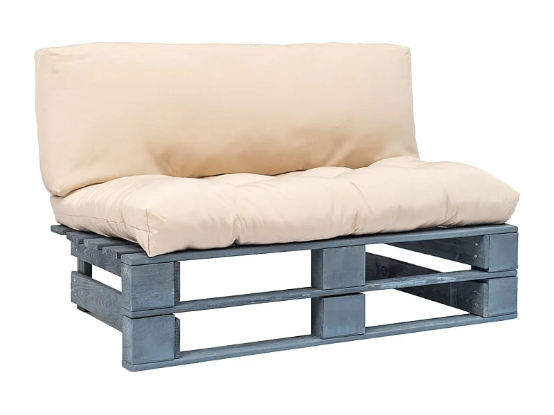 Outdoor-Sofa Paletten mit Kissen in Sandfarben Kiefernholz